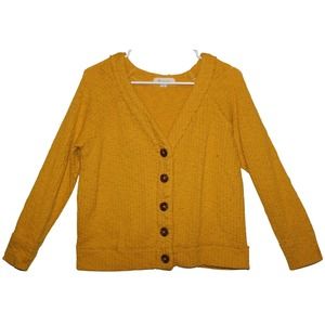 Women's Vince Camuto Yellow Cotton Long Sleeve V-Neck Cardigan Sweater Size M